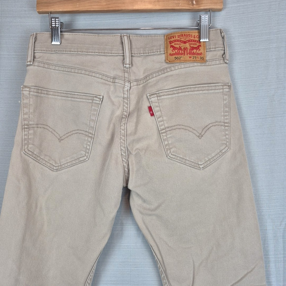 Levi's 502 Jeans Mens 29x30 Khaki Denim Taper Fit Light Wash Mid Rise Pockets - Picture 6 of 16